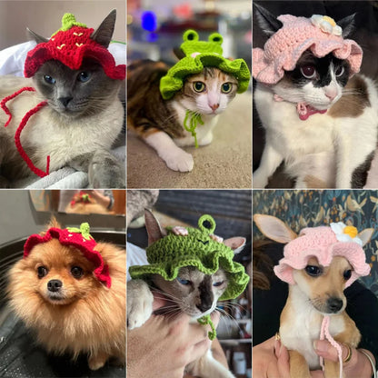 Hand-Made Cat Hat Elastic Woven Cap Pet Hat Puppy Kitten Headwear Knitted Hat Party Photo Shoot Props Decoration Cat Accessories